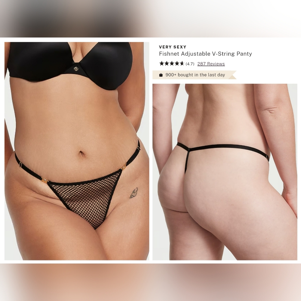 Victoria's secret very sexy fishnet adjustable v-string panty XSMALL BLACK